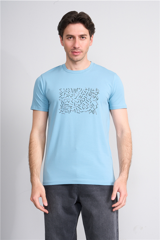Çetinkaya Mentality 4827 Bisiklet Yaka Regular Baskılı T-shirt Mavi