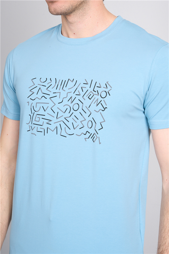 Çetinkaya Mentality 4827 Bisiklet Yaka Regular Baskılı T-shirt Mavi