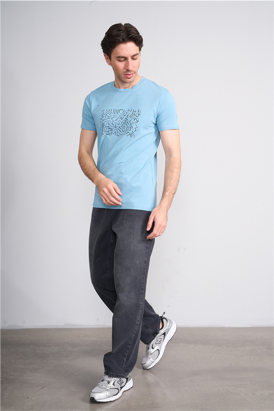 Çetinkaya Mentality 4827 Bisiklet Yaka Regular Baskılı T-shirt Mavi