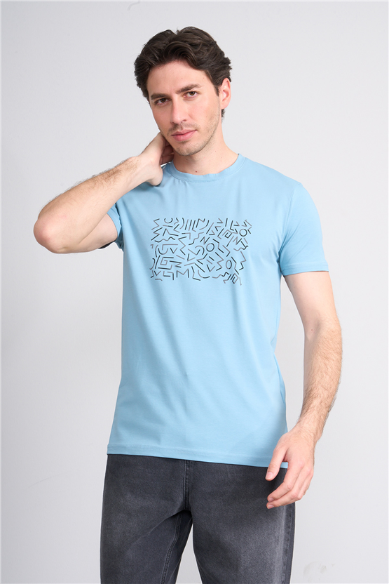 Çetinkaya Mentality 4827 Bisiklet Yaka Regular Baskılı T-shirt Mavi