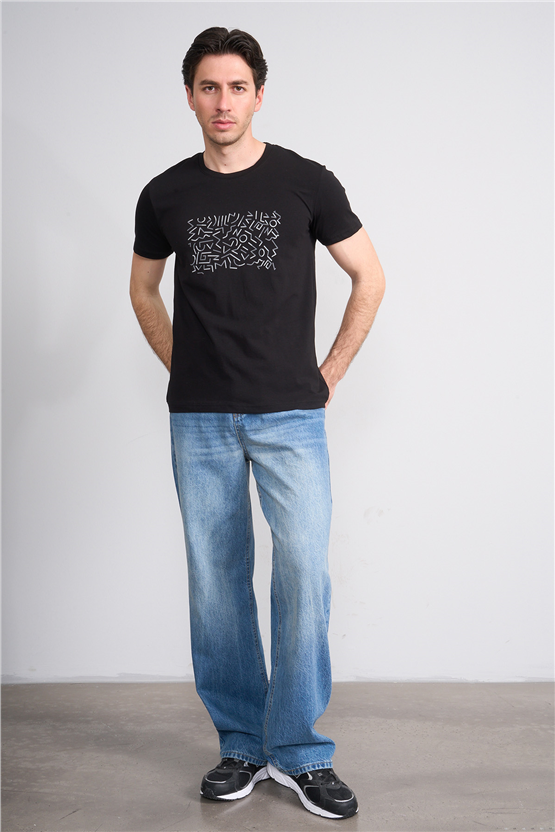 Çetinkaya Mentality 4827 Bisiklet Yaka Regular Baskılı T-shirt Siyah