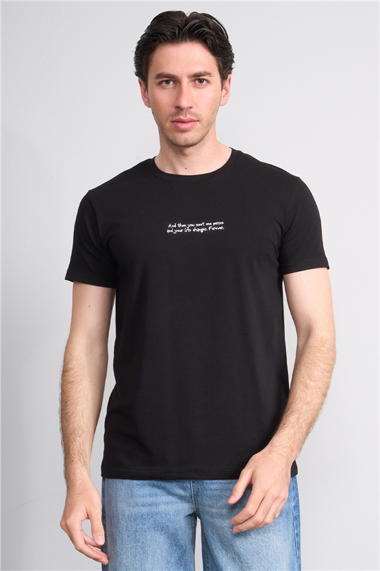 Çetinkaya Mentality 4828 Bisiklet Yaka Regular Baskılı T-shirt Siyah