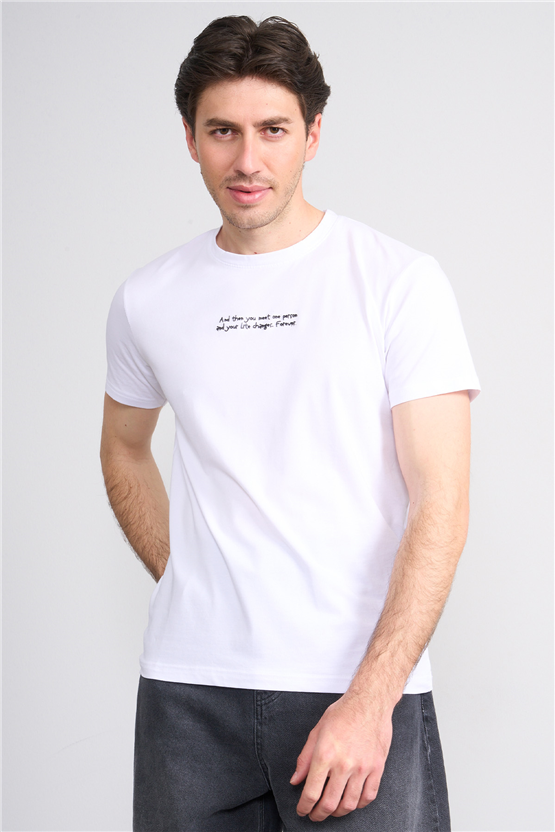 Çetinkaya Mentality 4828 Bisiklet Yaka Regular Baskılı T-shirt Beyaz