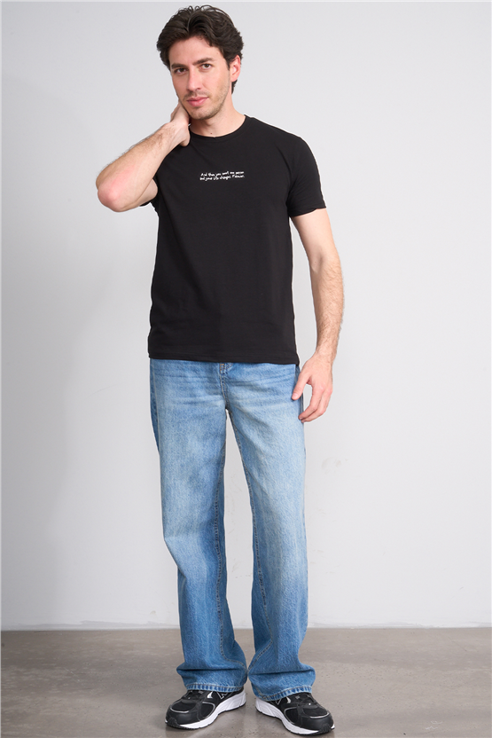 Çetinkaya Mentality 4828 Bisiklet Yaka Regular Baskılı T-shirt Siyah