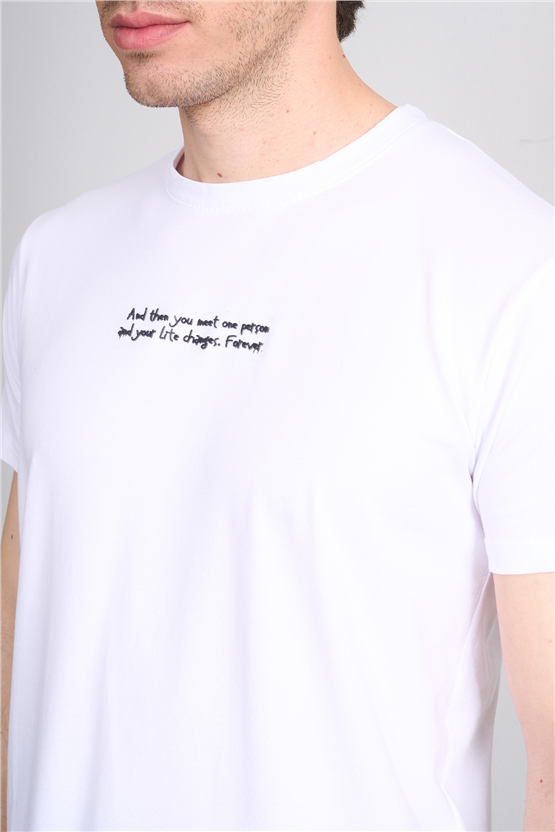 Çetinkaya Mentality 4828 Bisiklet Yaka Regular Baskılı T-shirt Beyaz