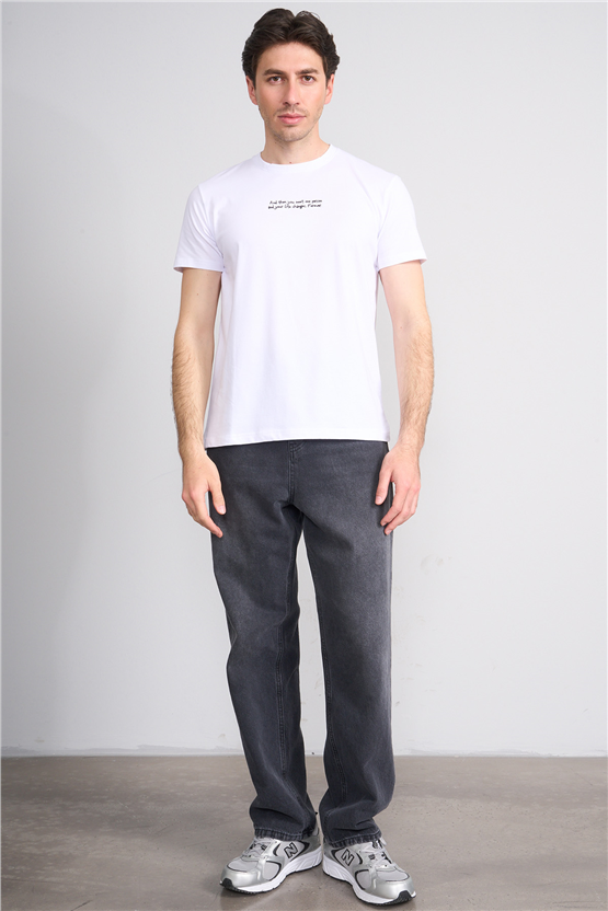 Çetinkaya Mentality 4828 Bisiklet Yaka Regular Baskılı T-shirt Beyaz
