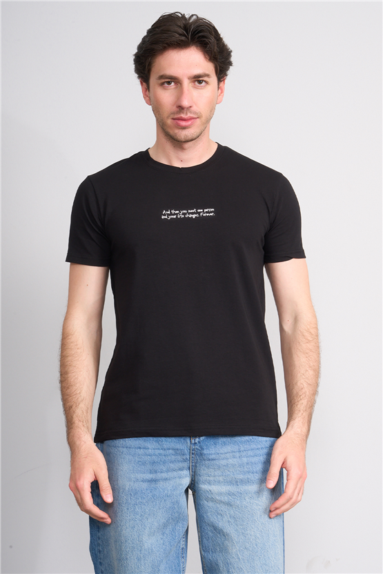Çetinkaya Mentality 4828 Bisiklet Yaka Regular Baskılı T-shirt Siyah