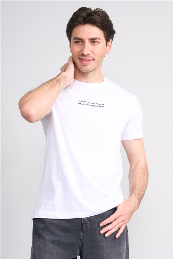 Çetinkaya Mentality 4828 Bisiklet Yaka Regular Baskılı T-shirt Beyaz
