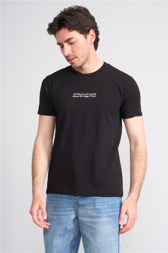 Çetinkaya Mentality 4828 Bisiklet Yaka Regular Baskılı T-shirt Siyah