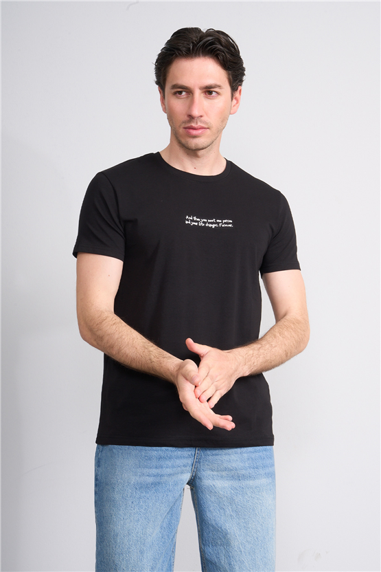 Çetinkaya Mentality 4828 Bisiklet Yaka Regular Baskılı T-shirt Siyah