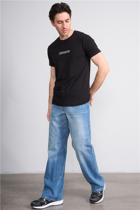 Çetinkaya Mentality 4828 Bisiklet Yaka Regular Baskılı T-shirt Siyah