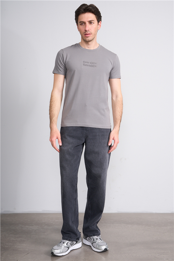 Çetinkaya Mentality 4829 Bisiklet Yaka Regular Baskılı T-shirt Açık Gri