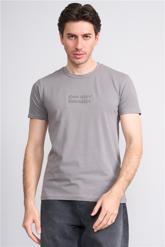 Çetinkaya Mentality 4829 Bisiklet Yaka Regular Baskılı T-shirt Açık Gri