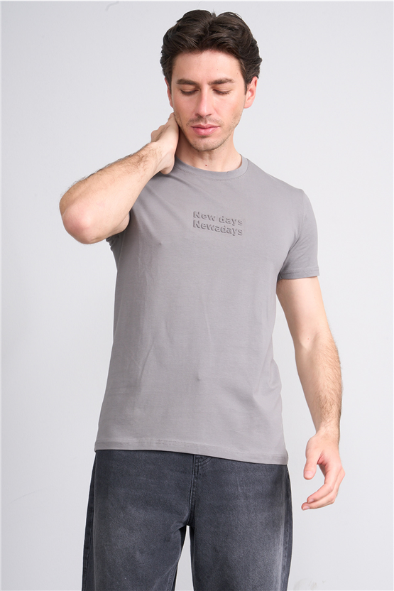 Çetinkaya Mentality 4829 Bisiklet Yaka Regular Baskılı T-shirt Açık Gri