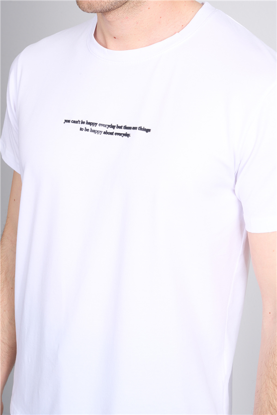 Çetinkaya Mentality 4830 Bisiklet Yaka Regular Baskılı T-shirt Beyaz