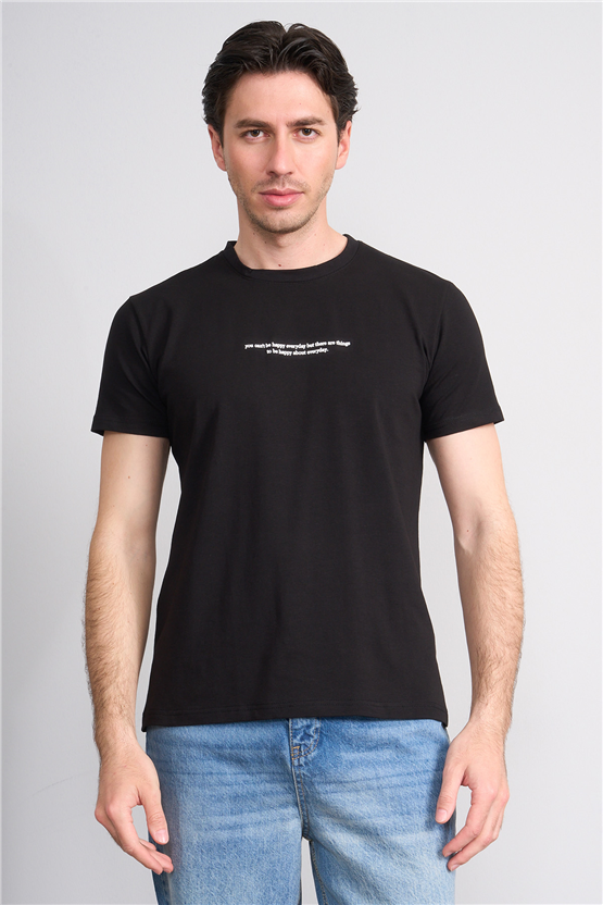 Çetinkaya Mentality 4830 Bisiklet Yaka Regular Baskılı T-shirt Siyah