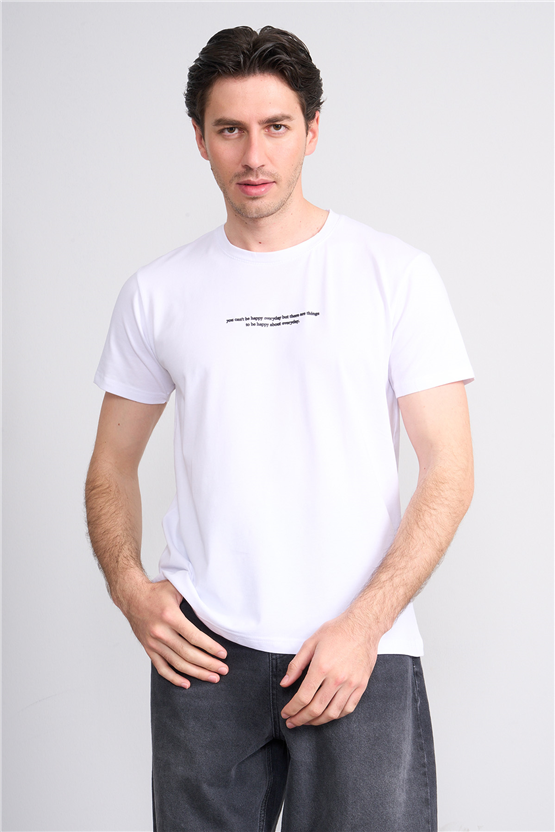 Çetinkaya Mentality 4830 Bisiklet Yaka Regular Baskılı T-shirt Beyaz