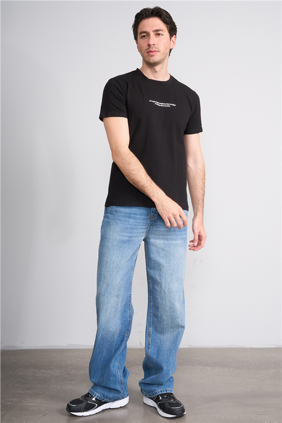 Çetinkaya Mentality 4830 Bisiklet Yaka Regular Baskılı T-shirt Siyah