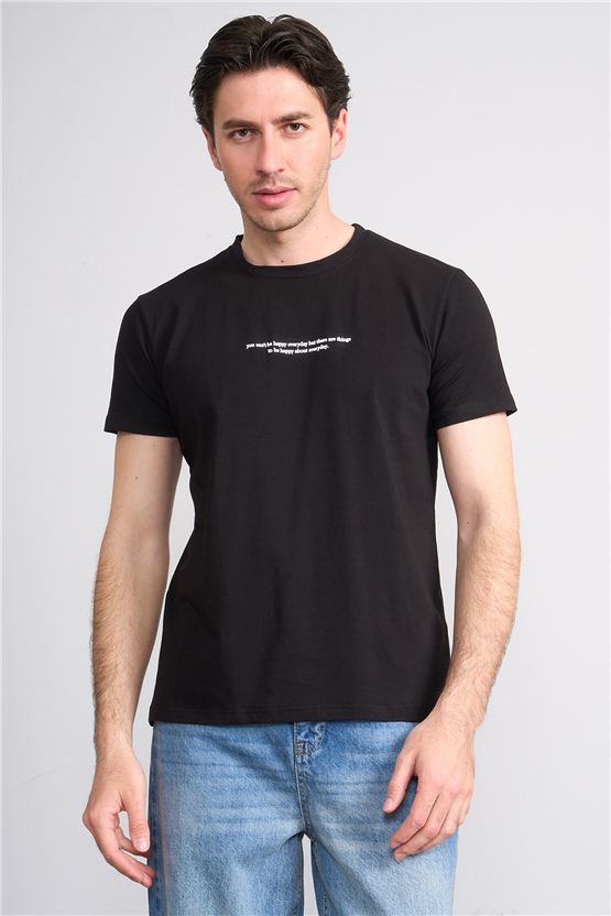 Çetinkaya Mentality 4830 Bisiklet Yaka Regular Baskılı T-shirt Siyah