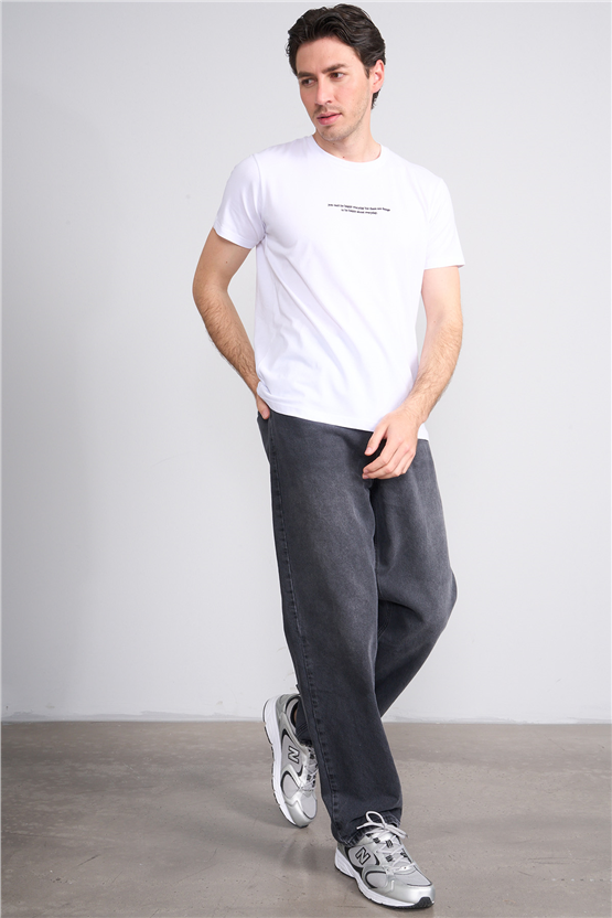 Çetinkaya Mentality 4830 Bisiklet Yaka Regular Baskılı T-shirt Beyaz