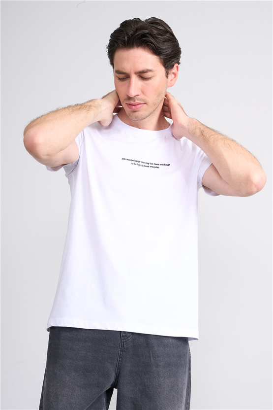 Çetinkaya Mentality 4830 Bisiklet Yaka Regular Baskılı T-shirt Beyaz