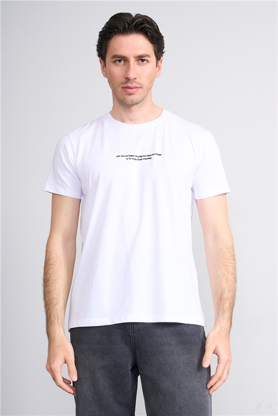 Çetinkaya Mentality 4830 Bisiklet Yaka Regular Baskılı T-shirt Beyaz