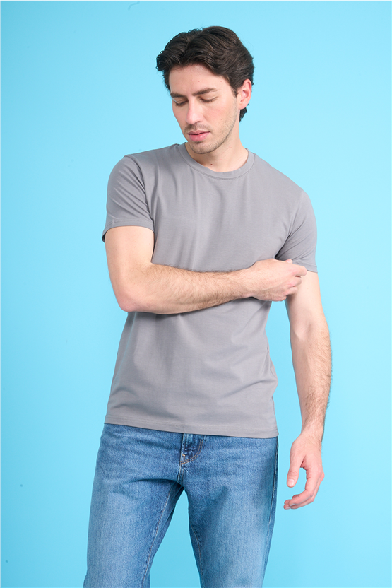 Çetinkaya Mentality 4831 Bisiklet Yaka Regular Baskılı T-shirt Açık Gri