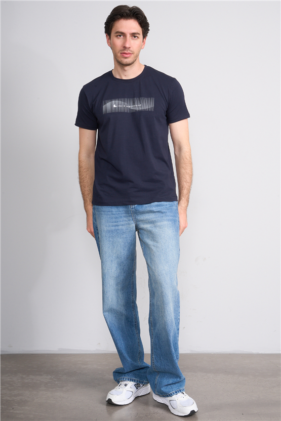 Çetinkaya Mentality 4842 Bisiklet Yaka Regular Baskılı T-shirt Lacivert
