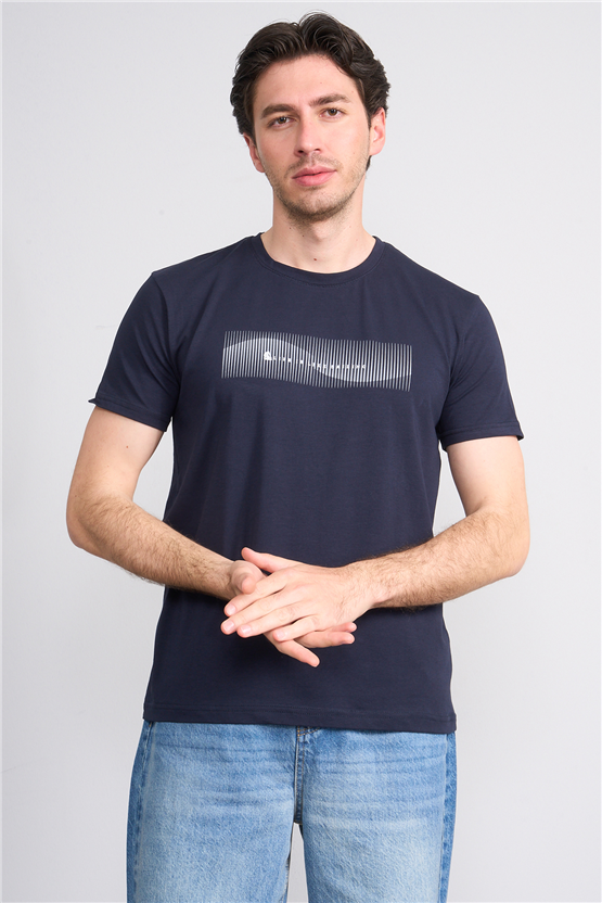 Çetinkaya Mentality 4842 Bisiklet Yaka Regular Baskılı T-shirt Lacivert