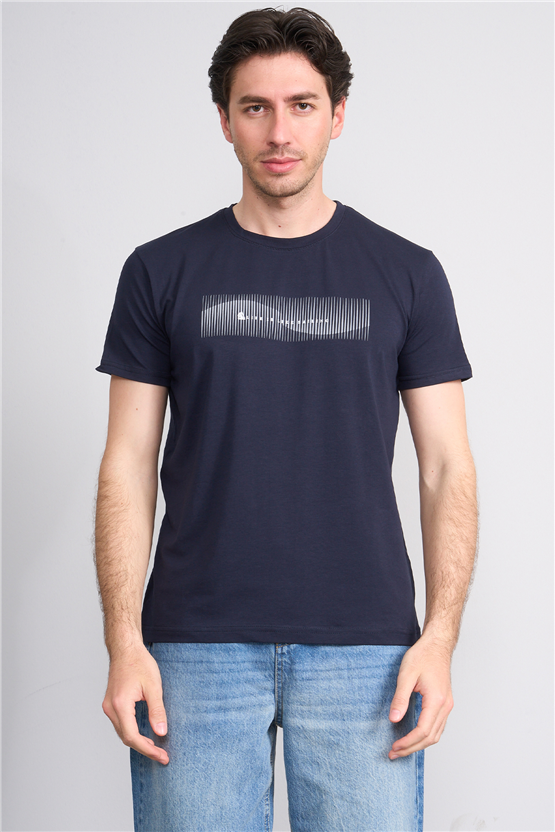 Çetinkaya Mentality 4842 Bisiklet Yaka Regular Baskılı T-shirt Lacivert