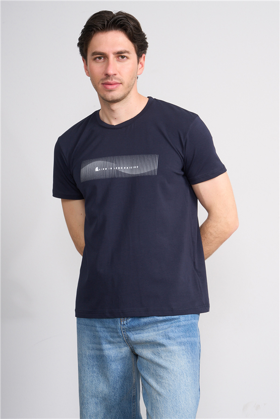 Çetinkaya Mentality 4842 Bisiklet Yaka Regular Baskılı T-shirt Lacivert