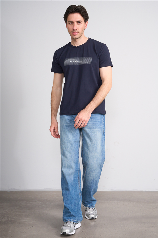 Çetinkaya Mentality 4842 Bisiklet Yaka Regular Baskılı T-shirt Lacivert
