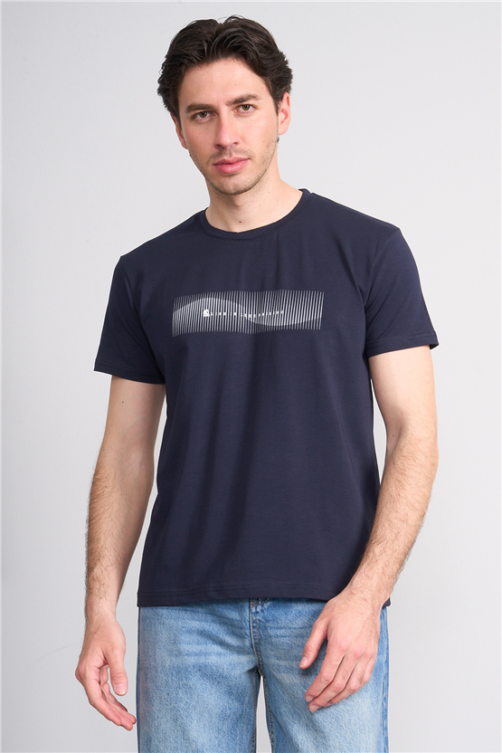 Çetinkaya Mentality 4842 Bisiklet Yaka Regular Baskılı T-shirt Lacivert