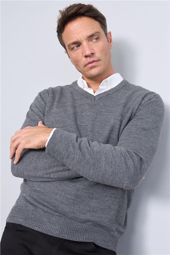 Çetinkaya Mentality 5144 Erkek V Yaka Triko Antrasitmelanj