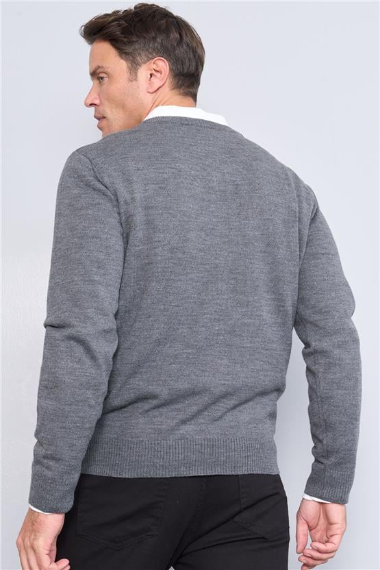 Çetinkaya Mentality 5144 Erkek V Yaka Triko Antrasitmelanj
