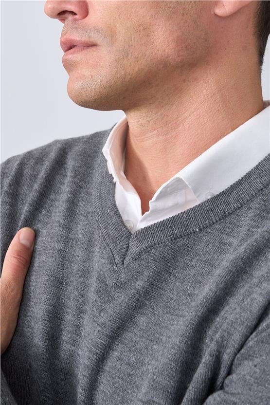 Çetinkaya Mentality 5144 Erkek V Yaka Triko Antrasitmelanj