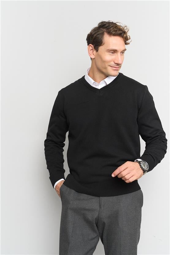 Çetinkaya Mentality 5144 Erkek V Yaka Triko Siyah