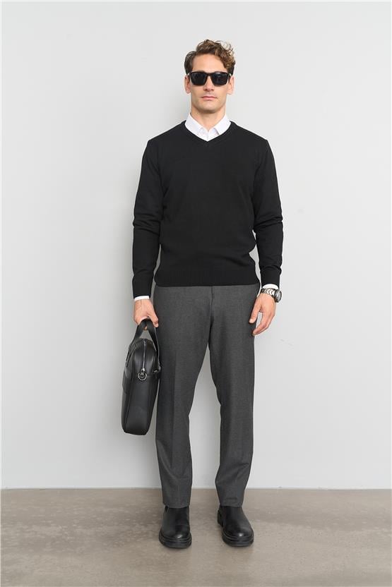Çetinkaya Mentality 5144 Erkek V Yaka Triko Siyah
