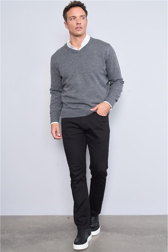 Çetinkaya Mentality 5144 Erkek V Yaka Triko Antrasitmelanj