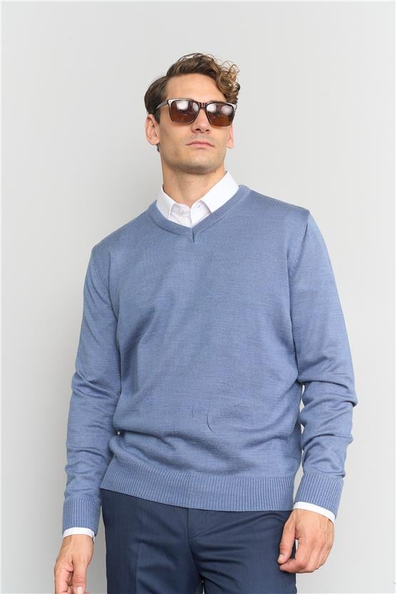 Çetinkaya Mentality 5144 Erkek V Yaka Triko İndigo
