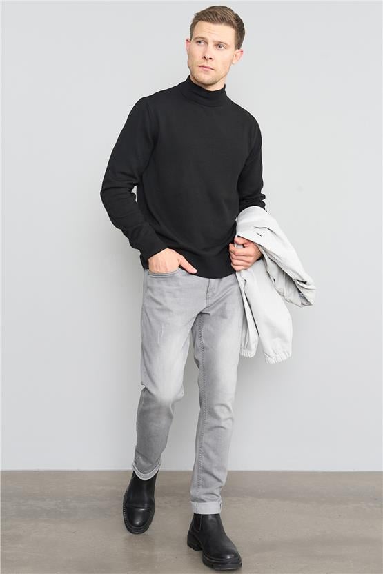 Çetinkaya Mentality 5145 Erkek Yarım Balıkçı Yaka Triko Siyah