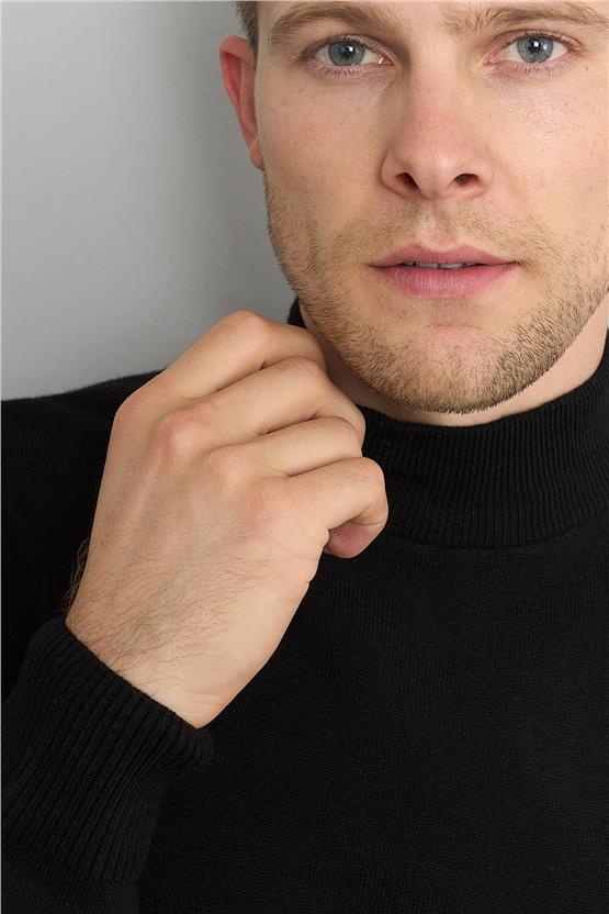 Çetinkaya Mentality 5145 Erkek Yarım Balıkçı Yaka Triko Siyah