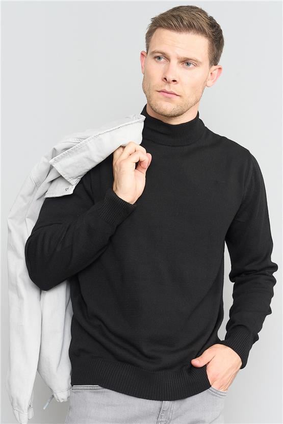 Çetinkaya Mentality 5145 Erkek Yarım Balıkçı Yaka Triko Siyah