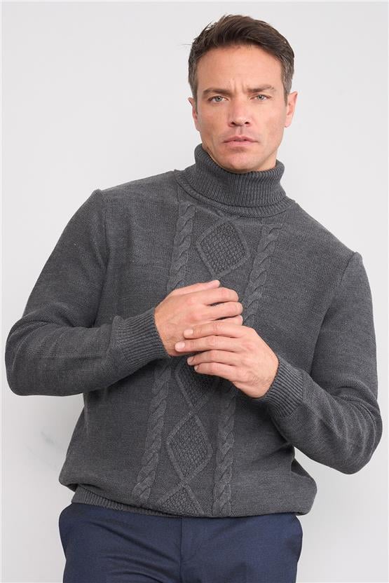 Çetinkaya Mentality 5150 Balıkçı Yaka Regular Triko Antrasitmelanj