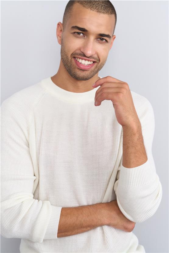 Çetinkaya Mentality 5152 Bisiklet Yaka Regular Triko Krem