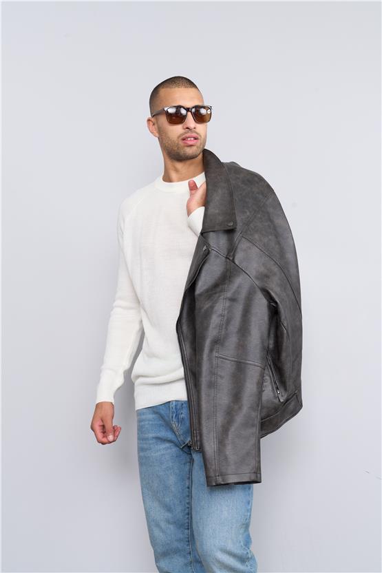 Çetinkaya Mentality 5152 Bisiklet Yaka Regular Triko Krem