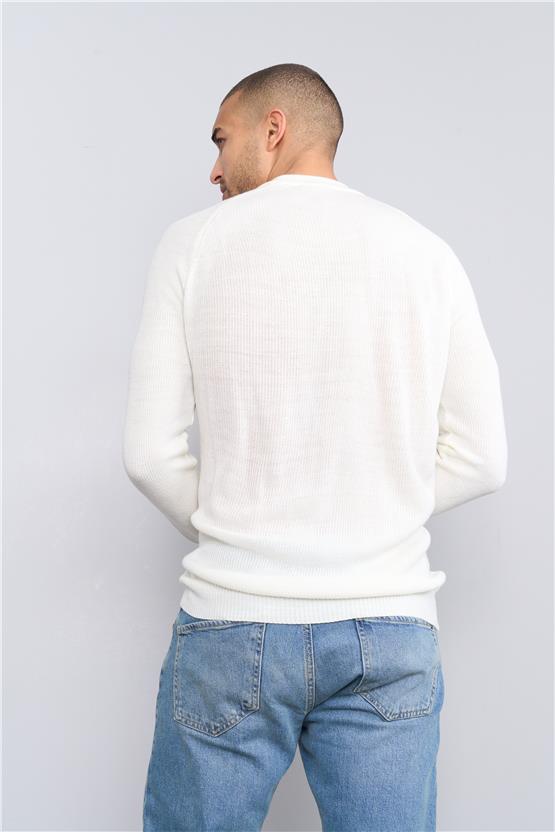 Çetinkaya Mentality 5152 Bisiklet Yaka Regular Triko Krem