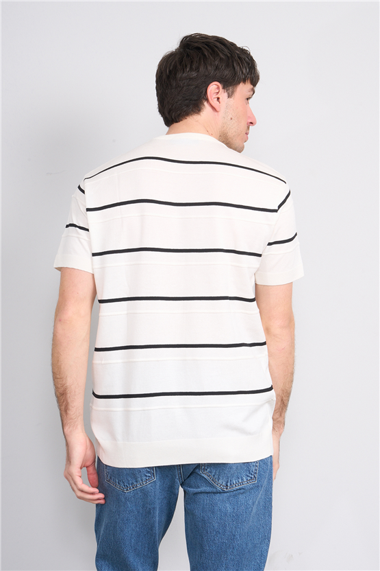 Çetinkaya Mentality 5365 Bisiklet Yaka Akrilik Regular Kısa Kol Triko Ekru