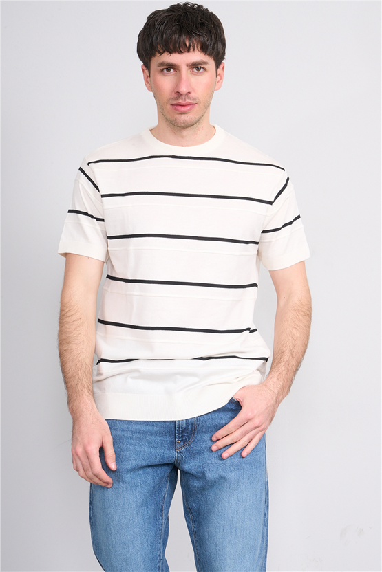 Çetinkaya Mentality 5365 Bisiklet Yaka Akrilik Regular Kısa Kol Triko Ekru