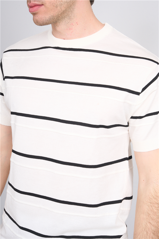 Çetinkaya Mentality 5365 Bisiklet Yaka Akrilik Regular Kısa Kol Triko Ekru